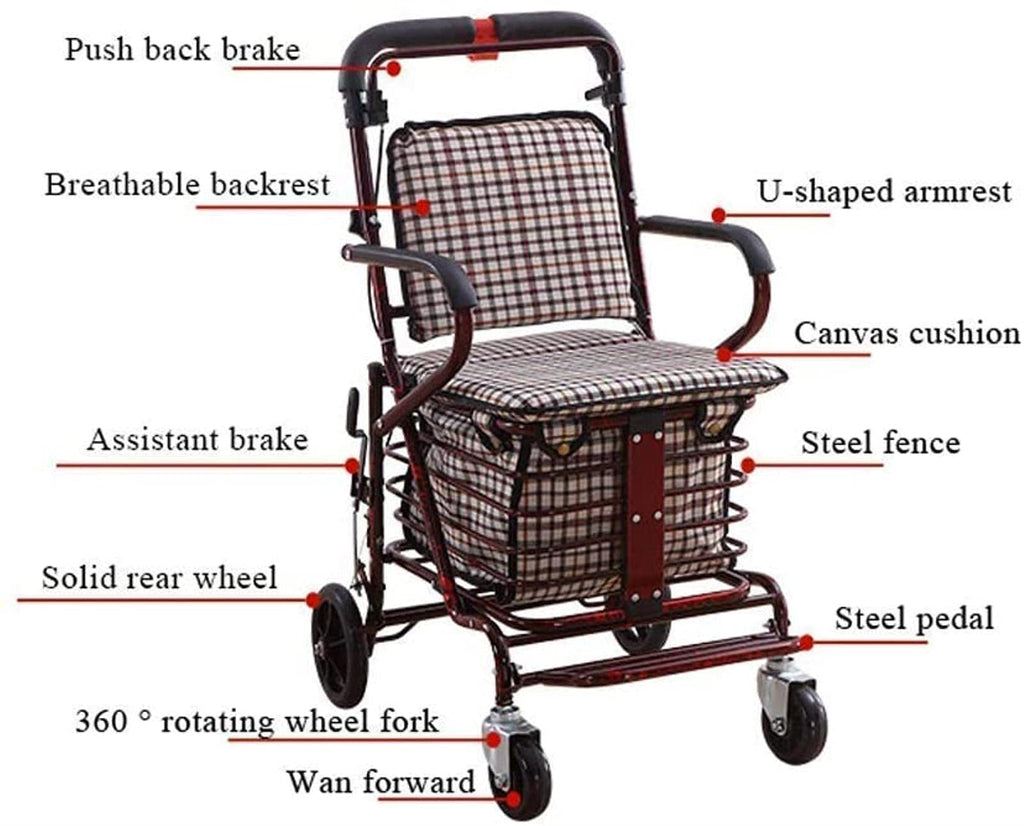Folding Carbon Steel Rollator Walker Shopping Trolley A370