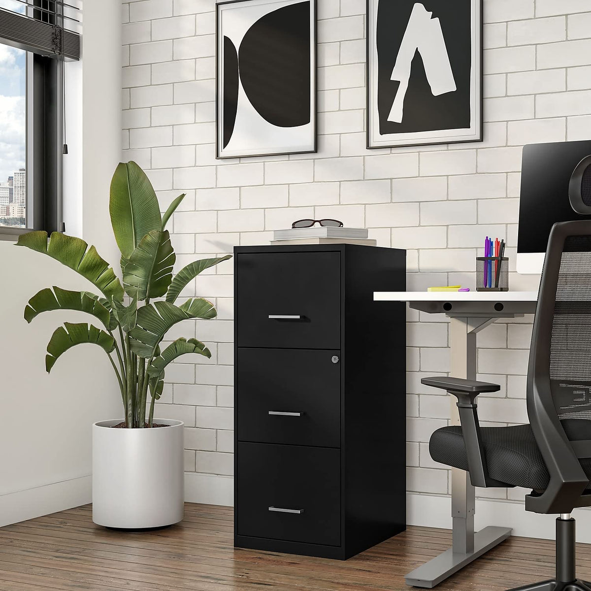 Black 3 Drawer Letter Legal Locking File Cabinet F185