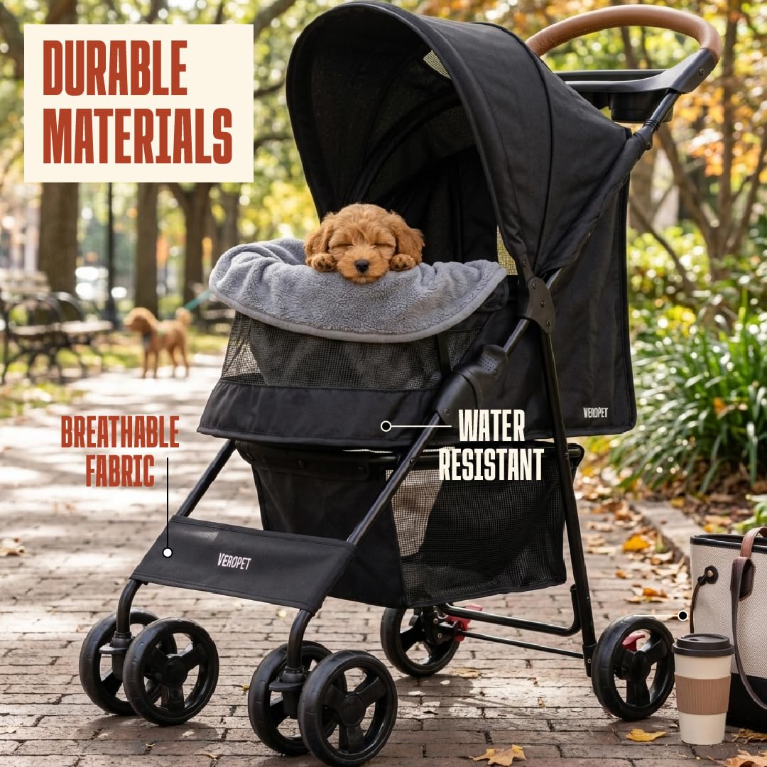 Foldable Pet Stroller with Mesh, Storage Basket & Cup Holder N8600
