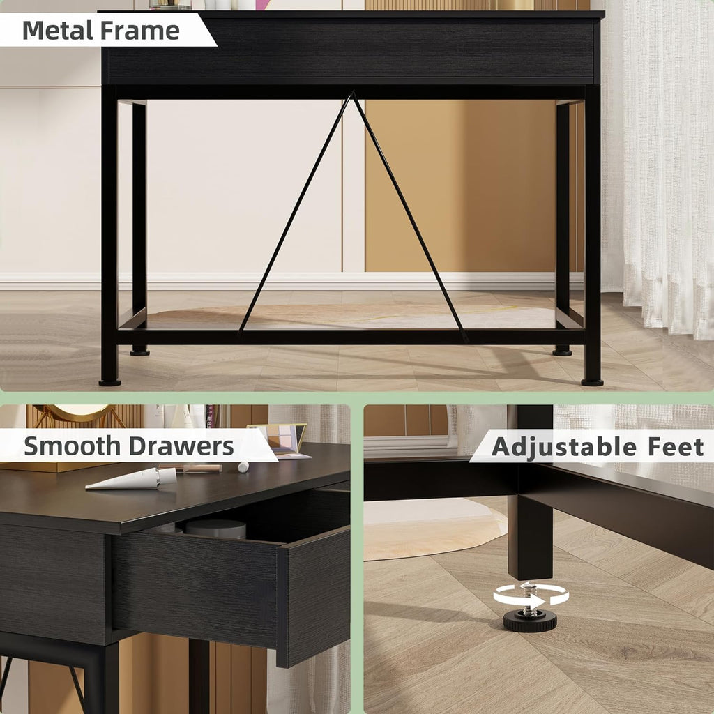 Black Wooden Computer Desk with Drawers G688809