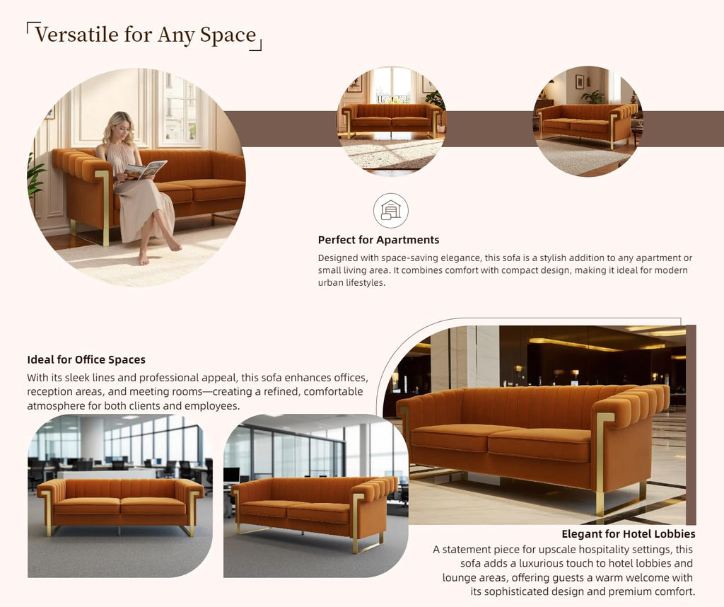 Orange Velvet 3-Seater Sofa Y983