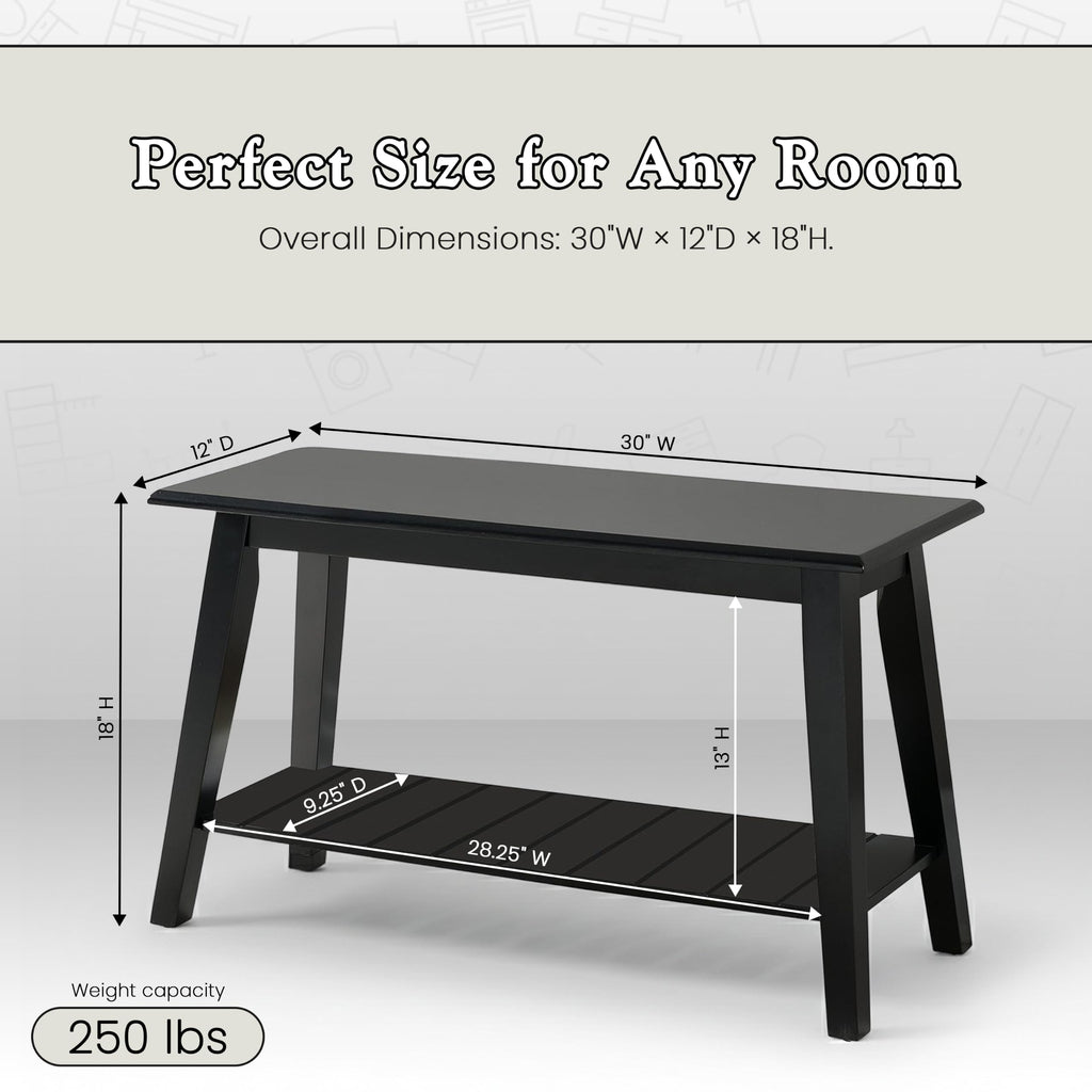Black Wood Shoe Bench with Storage Shelf M261