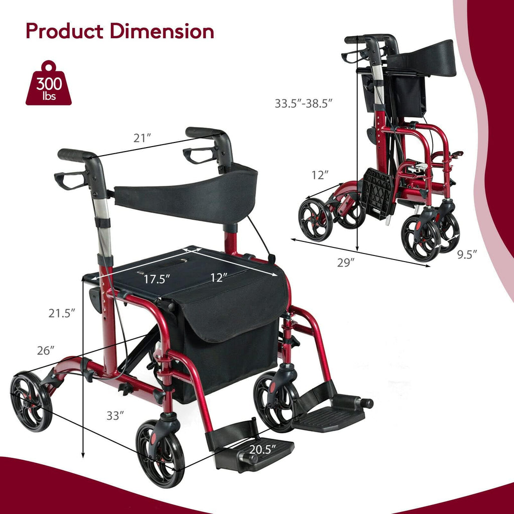 2 in 1 Folding Rollator Walker with Seat T570878