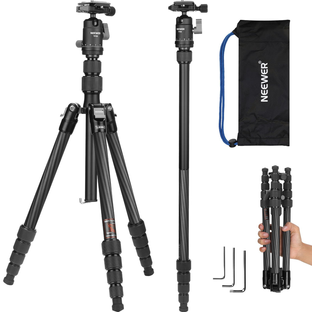 Carbon Fiber Camera Tripod Monopod 65" Lightweight Compact Travel DSLR Video Stand 360° Ball Head 13.2 lbs S8242