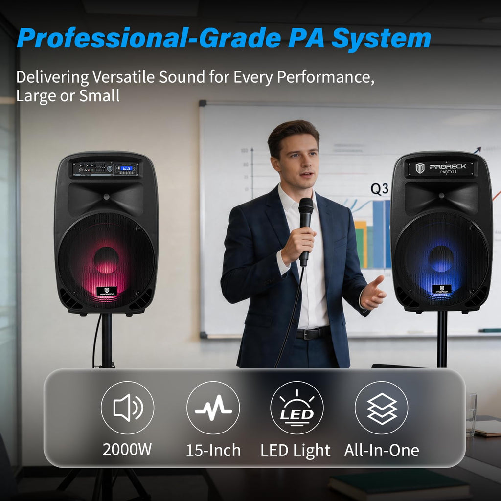 Portable 15-Inch 2000 Watt 2-Way Powered PA Speaker System U815020