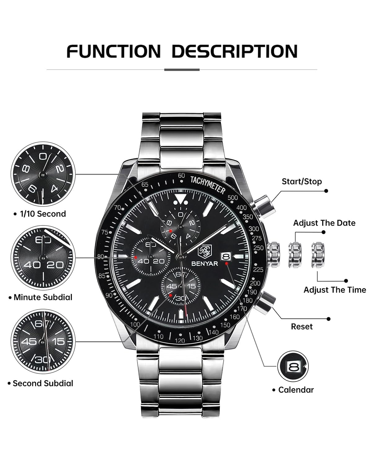 Analog Quartz Chronograph Waterproof Luminous Silicone Strap Watch L903833