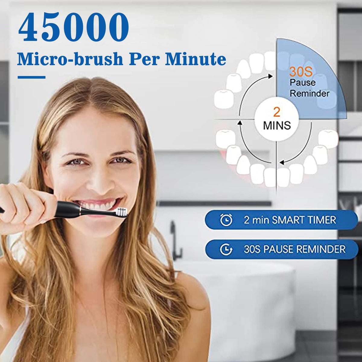 Black White 2 Pack Electric Toothbrush with 8 Brush Heads G538618