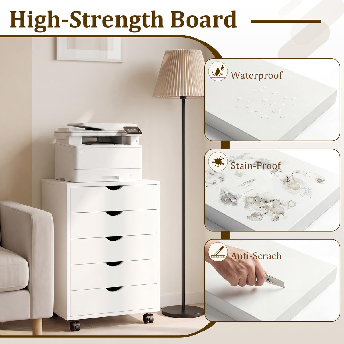 White 5 Drawer Rolling Storage Cabinet C607