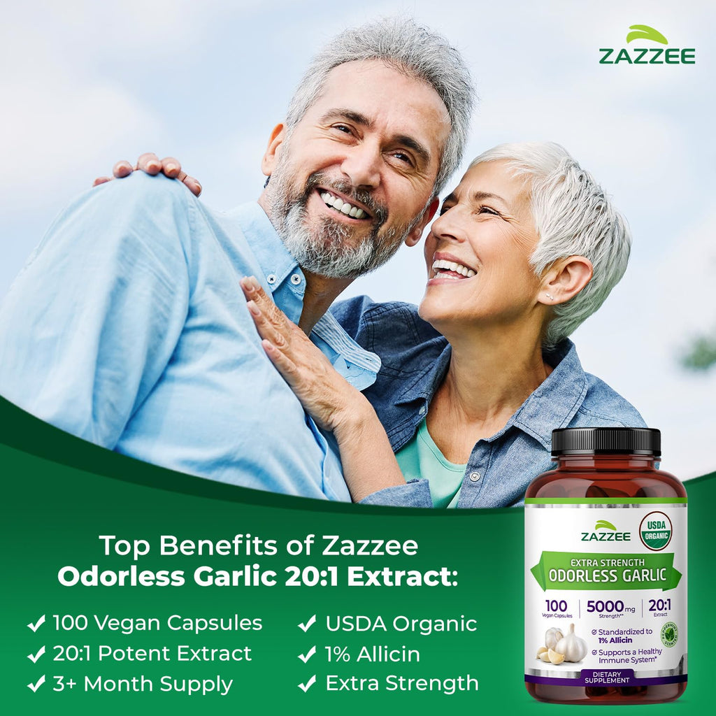 USDA Organic Odorless Garlic 20:1 Extract 100 Capsules Y444