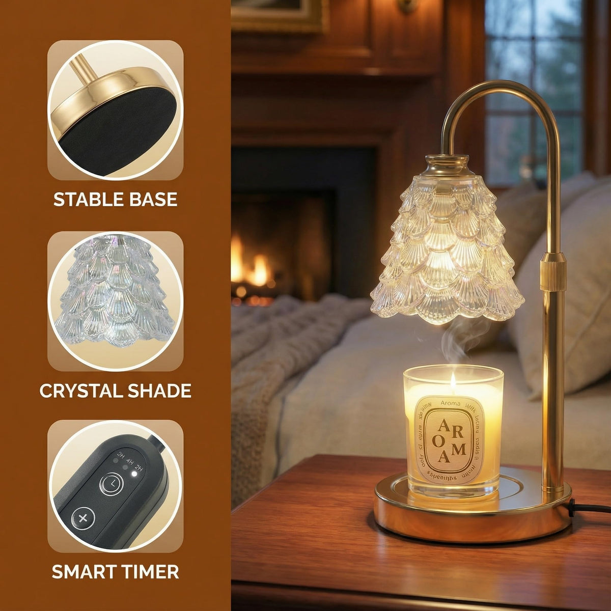 Candle Warmer Lamp with Timer & Dimmer, Adjustable Height, Gold B195
