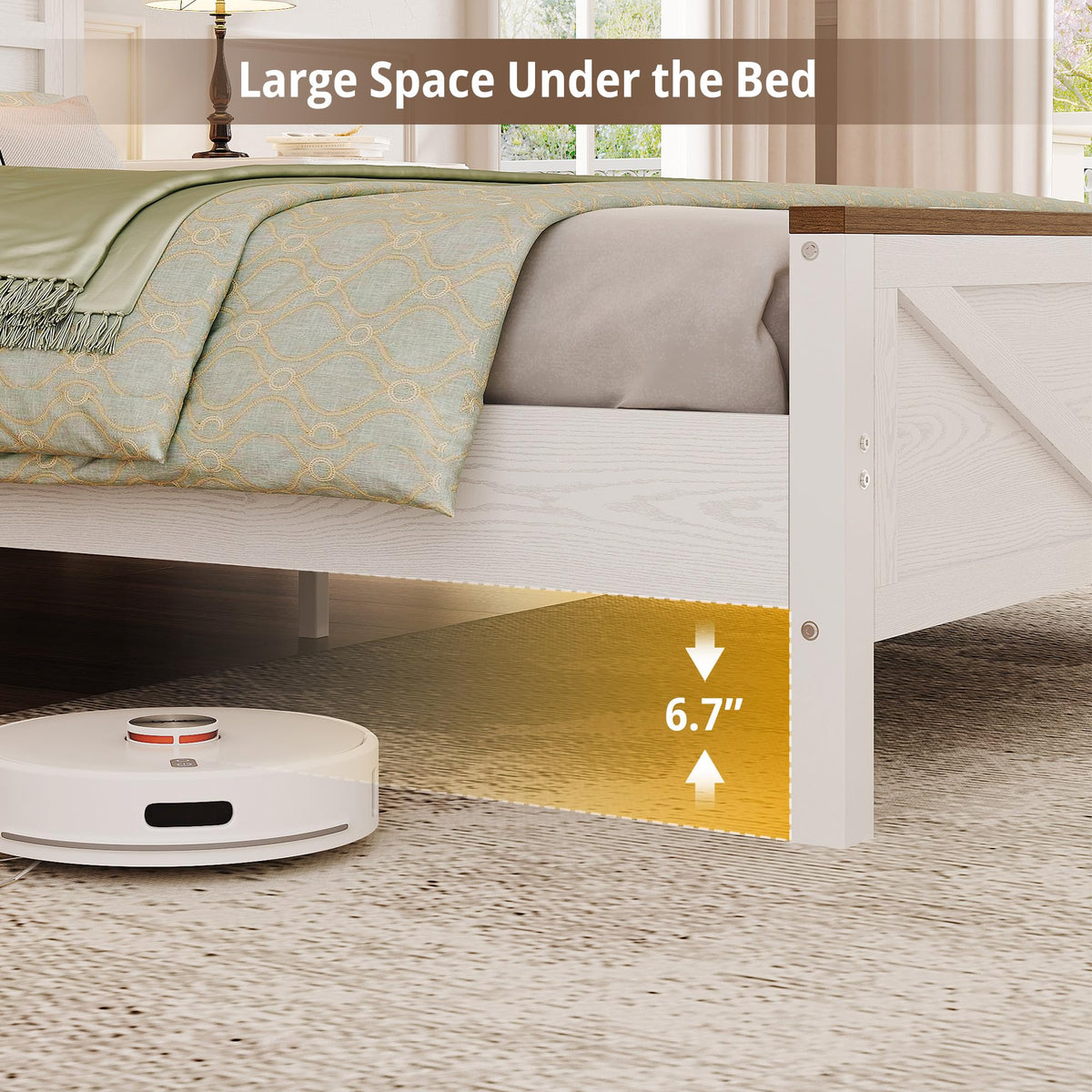 White Full Bed Frame with LED Lights & Charging Station R508985