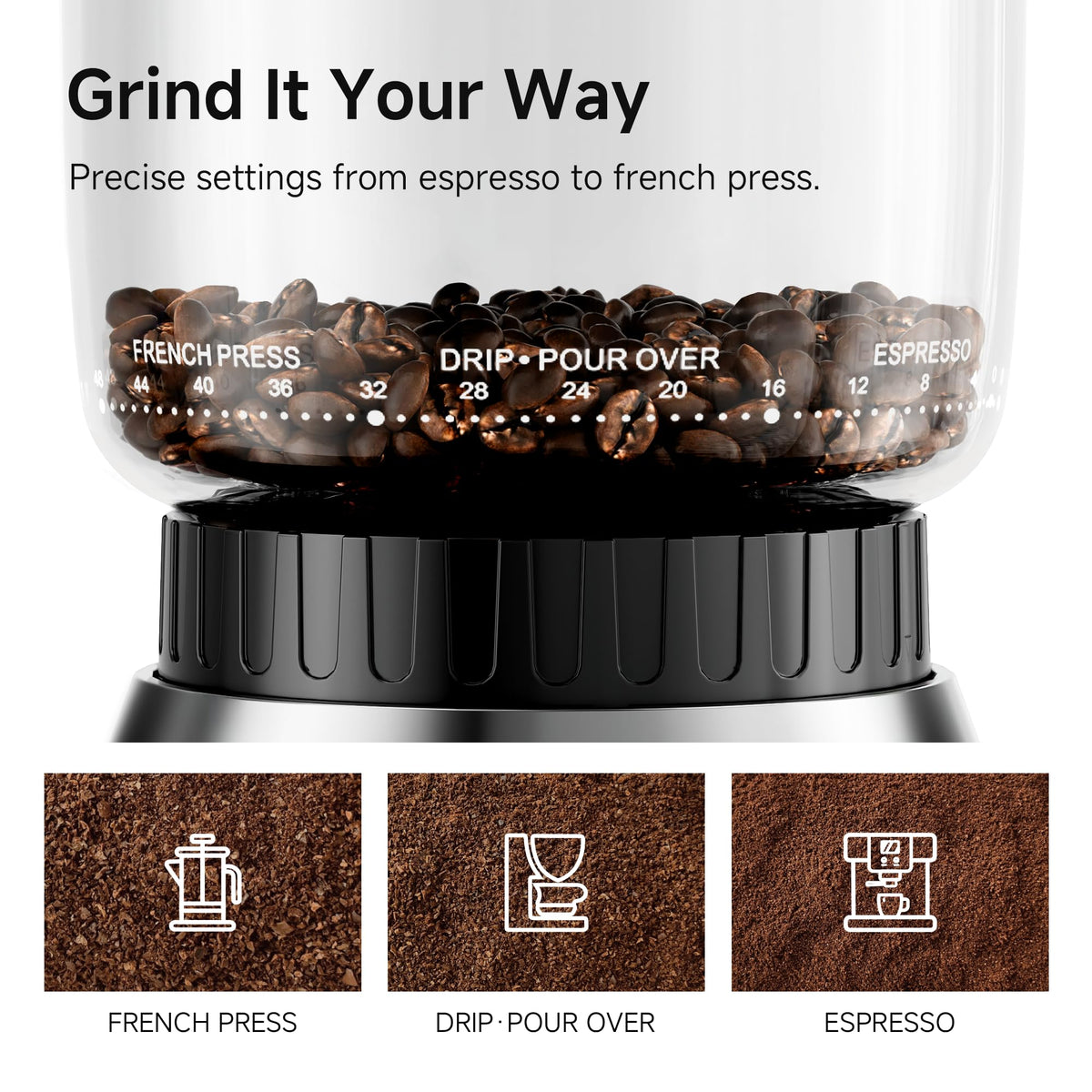 Electric Coffee Grinder with 48 Grind Settings E697821