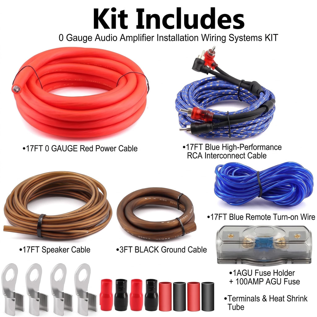 0 Gauge Amp Wiring Kit 3000W with 100A Fuse & RCA Cable H97898