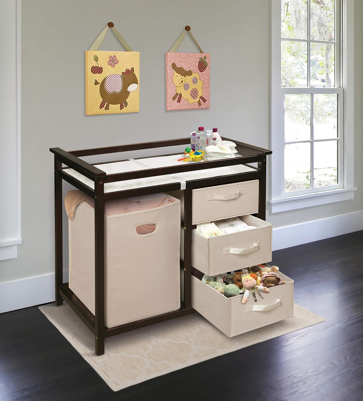 Baby Changing Table with Laundry Hamper and 3 Storage Drawers R392693