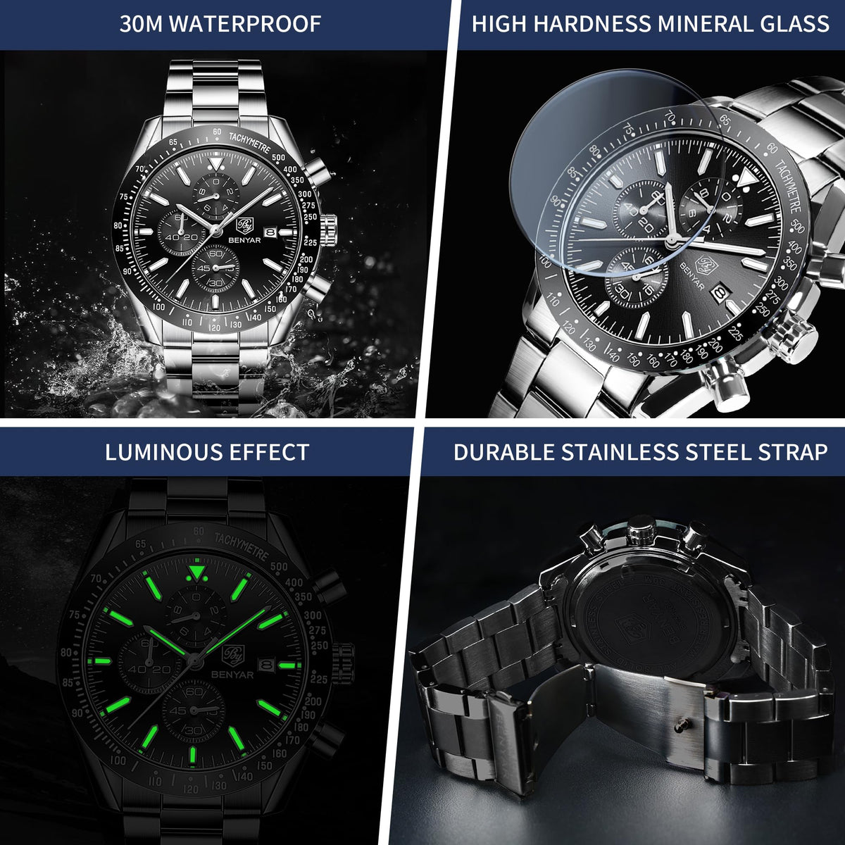 Analog Quartz Chronograph Waterproof Luminous Silicone Strap Watch L903833