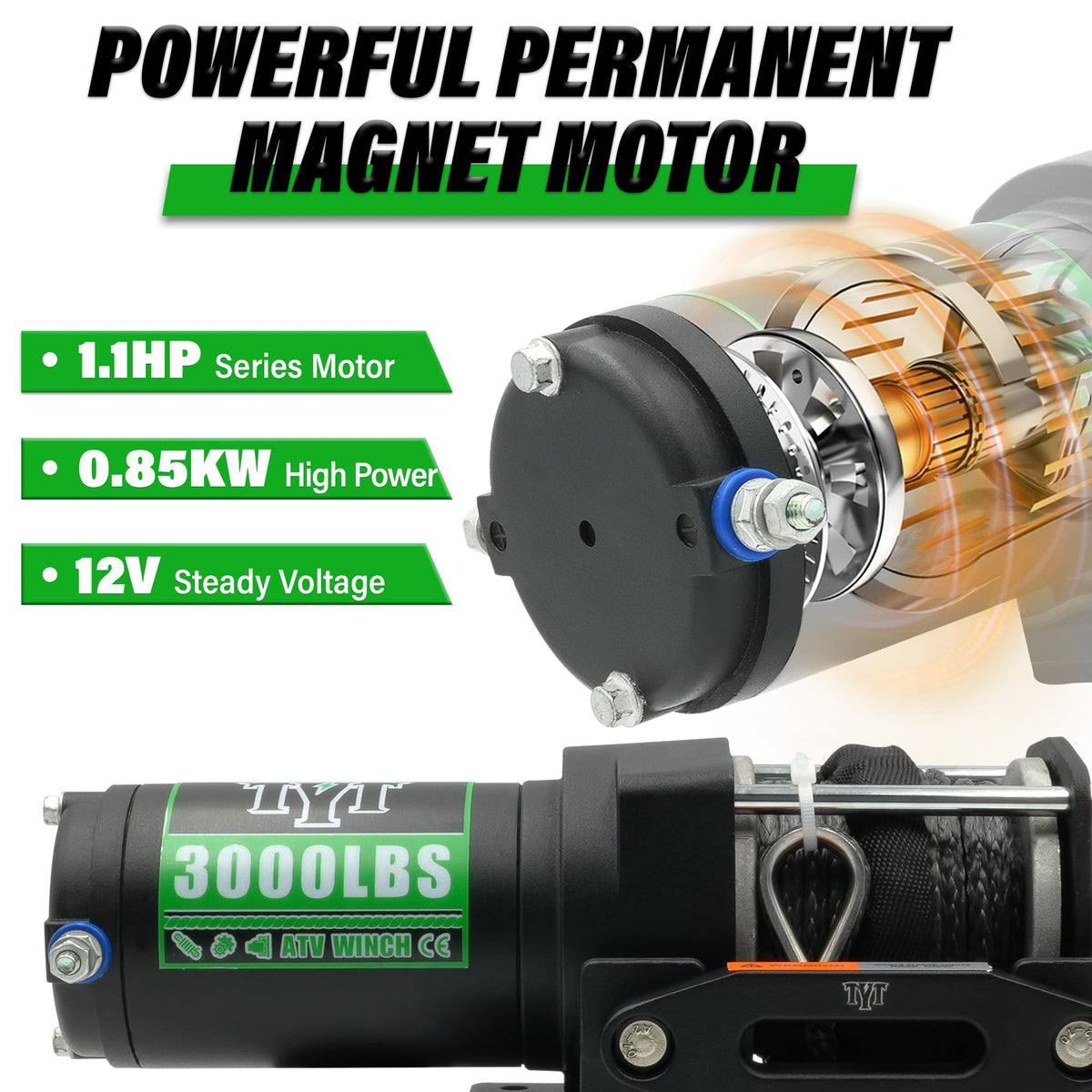 3000 lb 12V DC Electric Winch with Synthetic Rope F5086