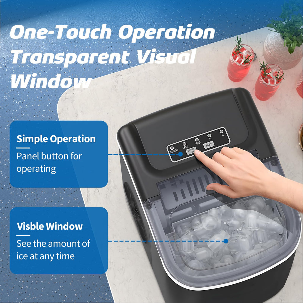 Black Portable Countertop Ice Maker with Scoop & Basket D874