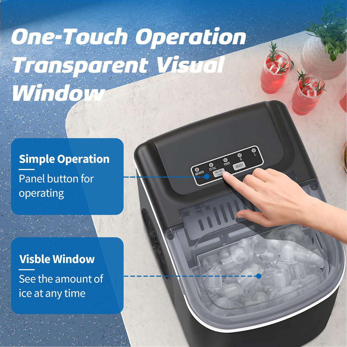 Black Portable Countertop Ice Maker with Scoop & Basket D874