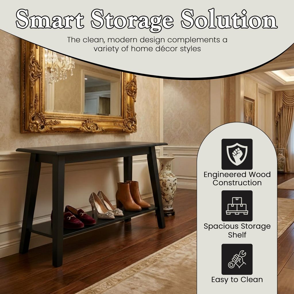 Black Wood Shoe Bench with Storage Shelf M261