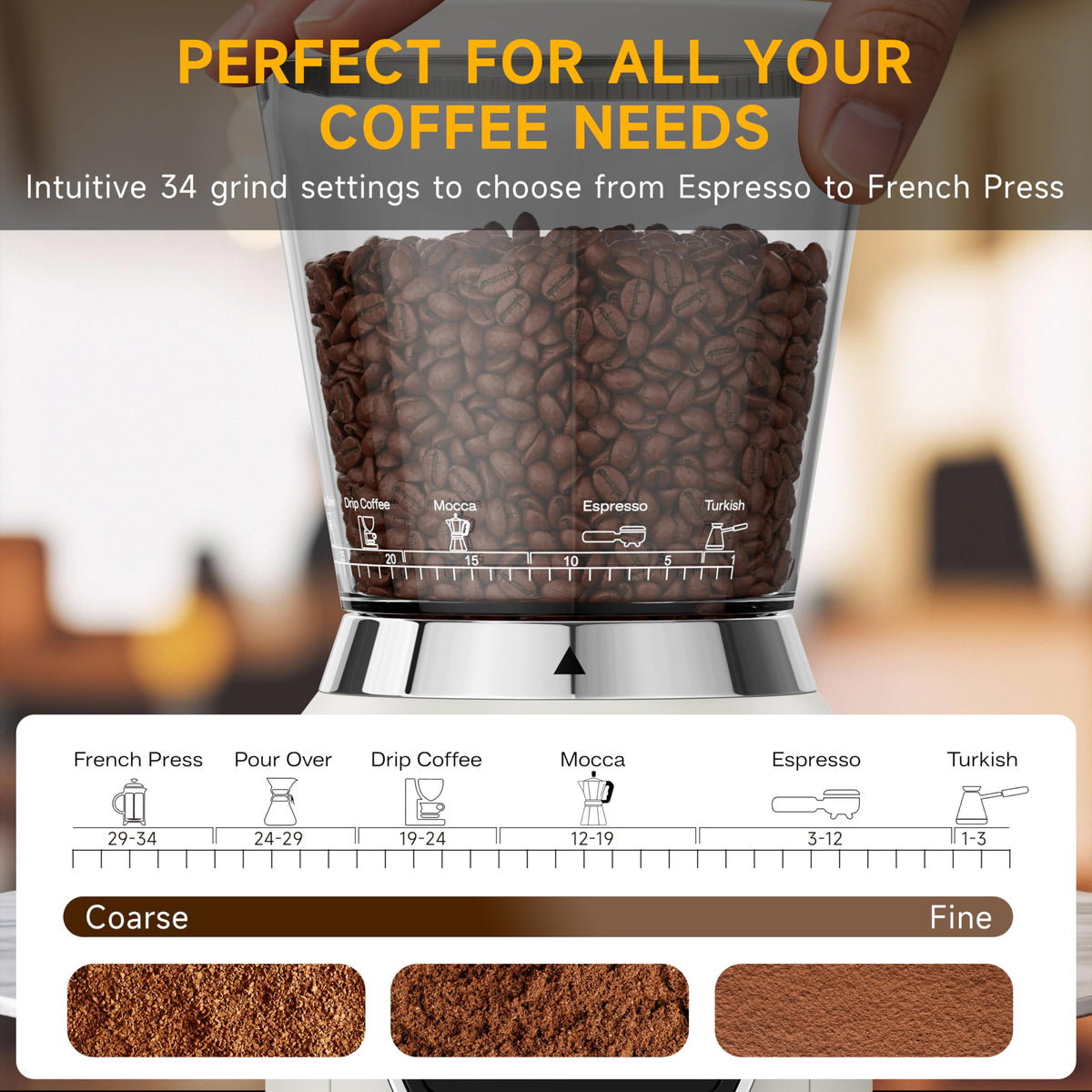 Conical Burr Coffee Grinder, 34 Settings X115