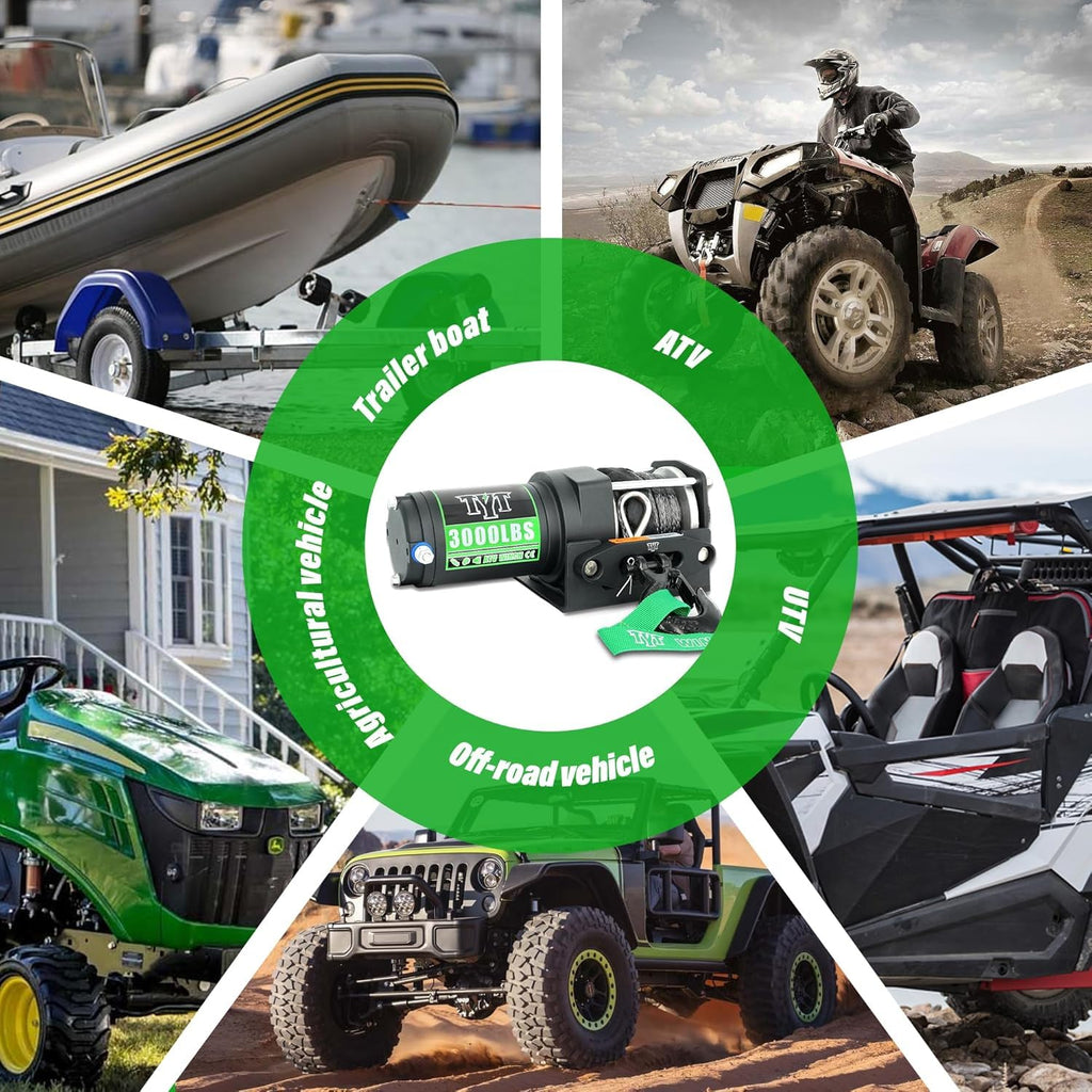 3000 lb 12V DC Electric Winch with Synthetic Rope F5086