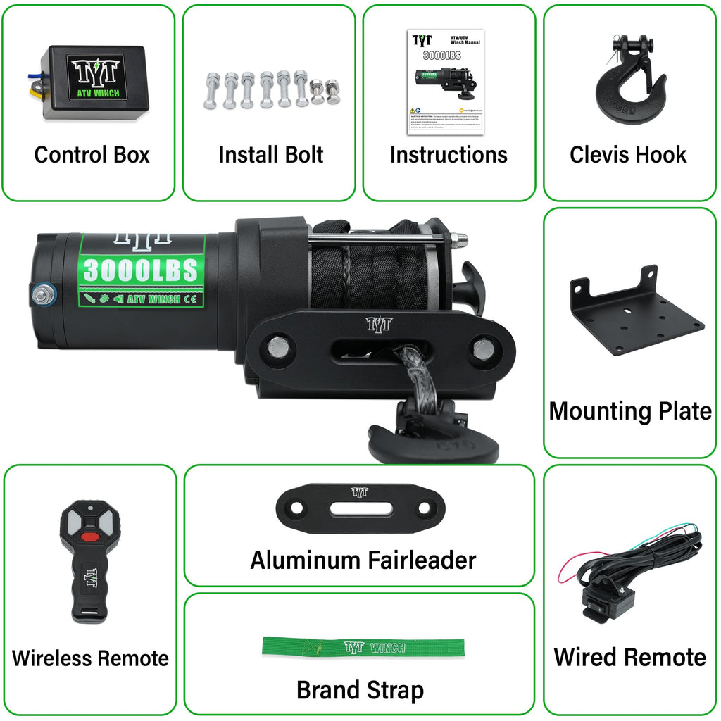 3000 lb 12V DC Electric Winch with Synthetic Rope F5086
