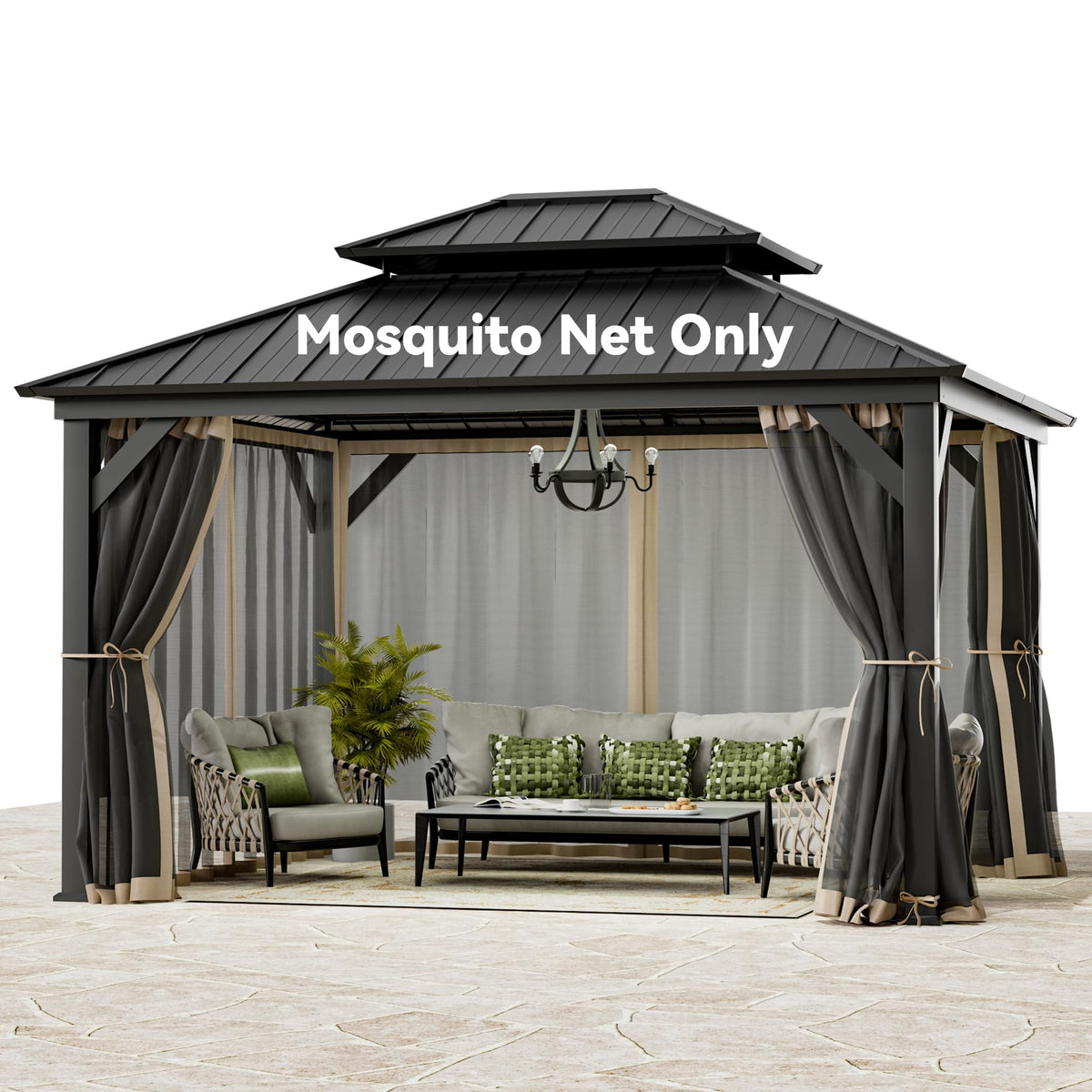 11' x 13' Gazebo Mosquito Netting Replacement 4-Panel Sidewalls with Double Zipper T763