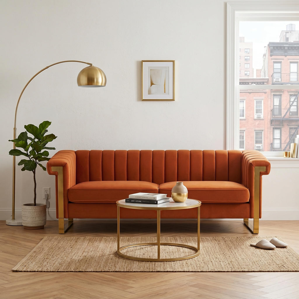 Orange Velvet 3-Seater Sofa Y983