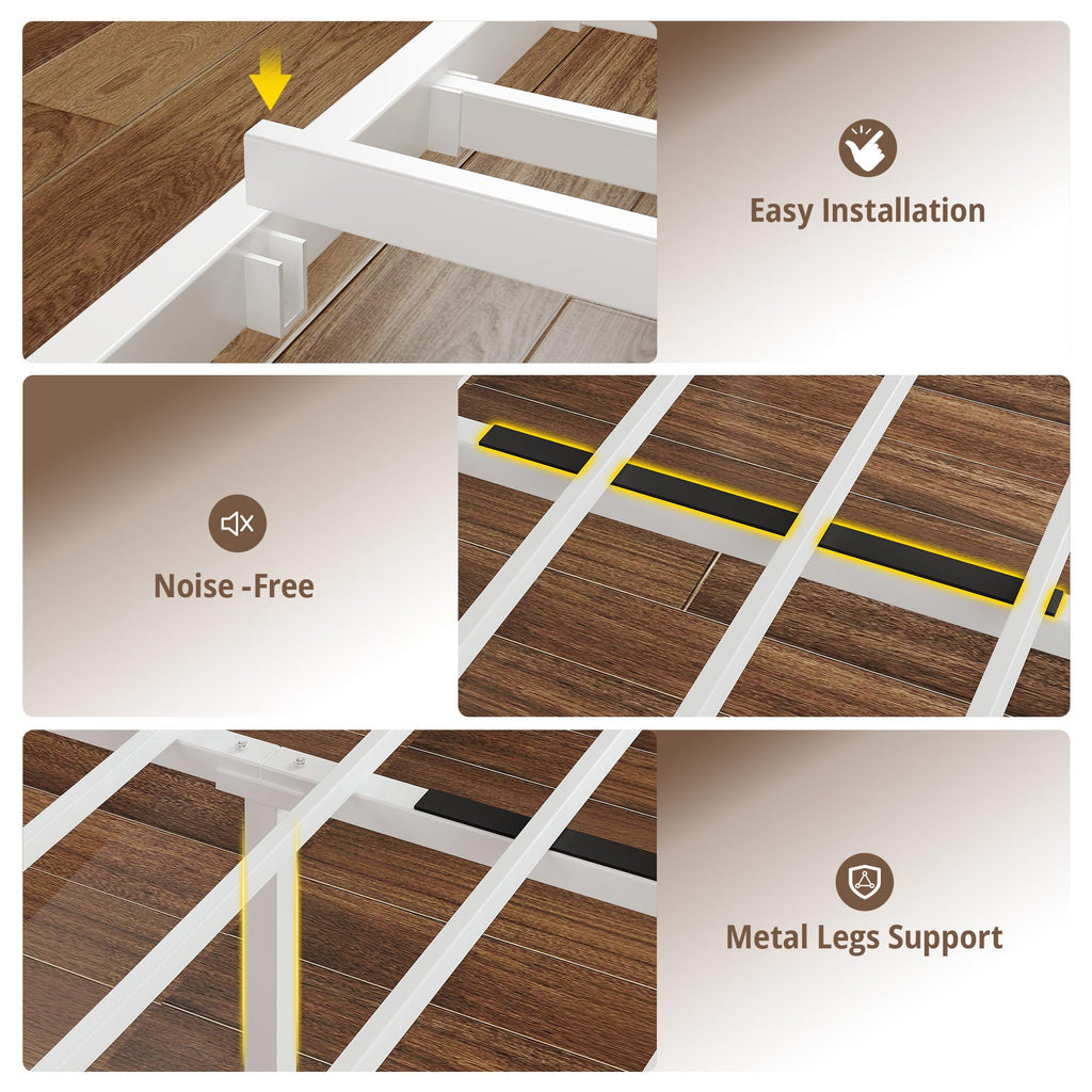 White Full Bed Frame with LED Lights & Charging Station R508985