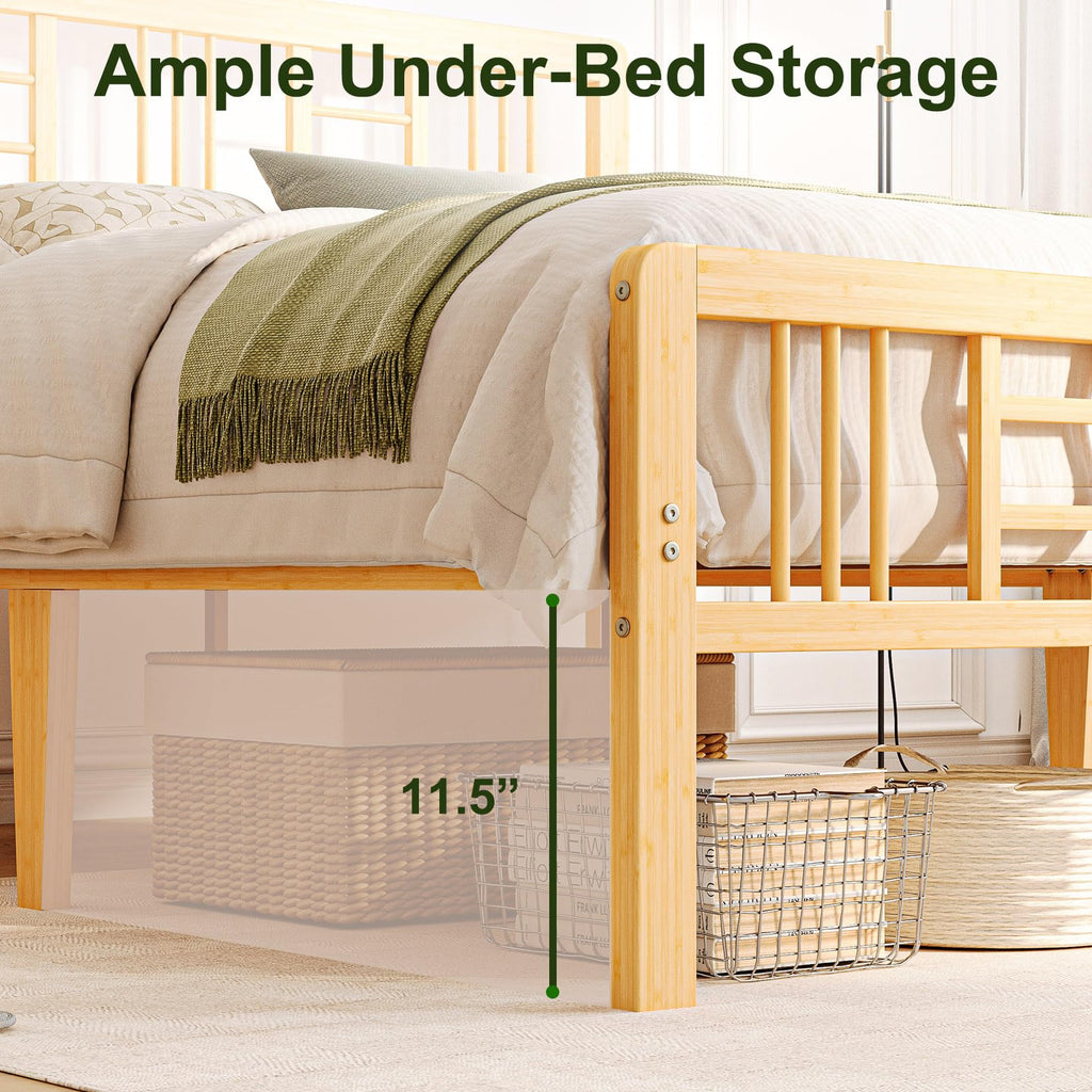 14 Inch Solid Bamboo Wood Full Size Platform Bed Frame with Headboard N3979