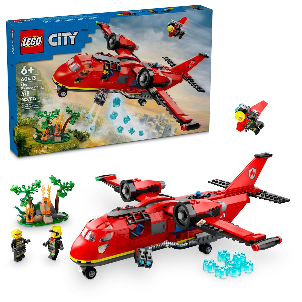 Fire Rescue Plane Toy with 3 Minifigures J88773