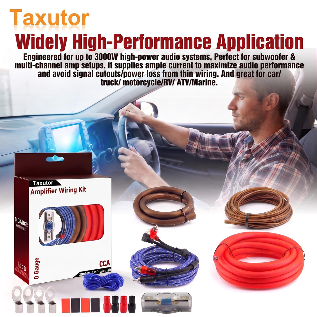 0 Gauge Amp Wiring Kit 3000W with 100A Fuse & RCA Cable H97898