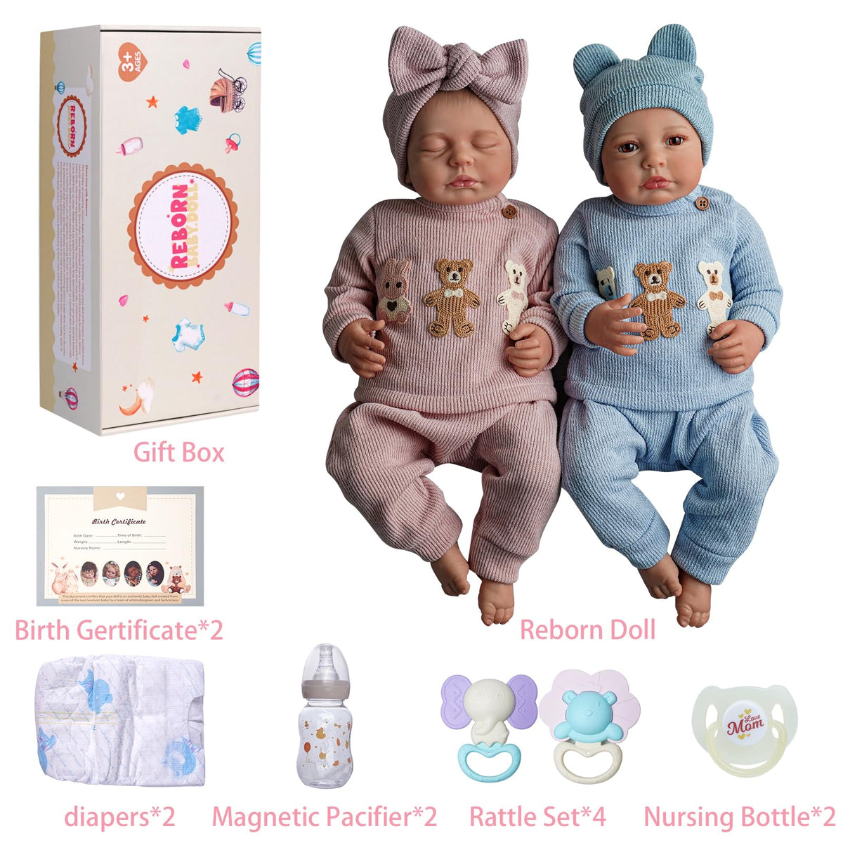 20 Inch Lifelike Reborn Baby Dolls Twins M213390
