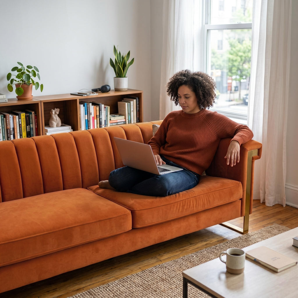 Orange Velvet 3-Seater Sofa Y983