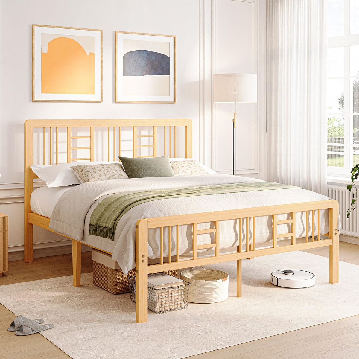 14 Inch Solid Bamboo Wood Full Size Platform Bed Frame with Headboard N3979