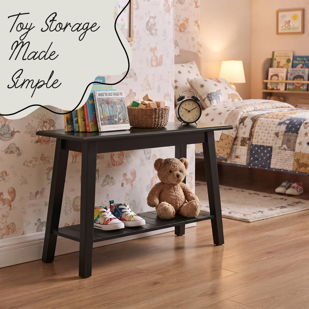 Black Wood Shoe Bench with Storage Shelf M261