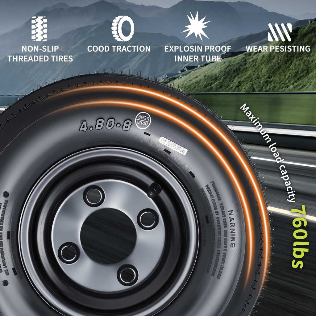 2-Pack Trailer Tire on Rim 4.80-8 4 Lug Black D213929