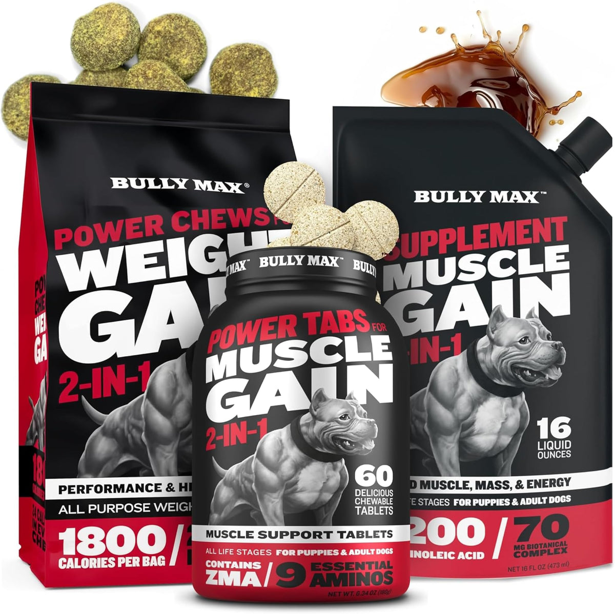 Dog Weight Gainer Chews & Muscle Builder Tablets & Liquid Muscle Builder Supplement V549
