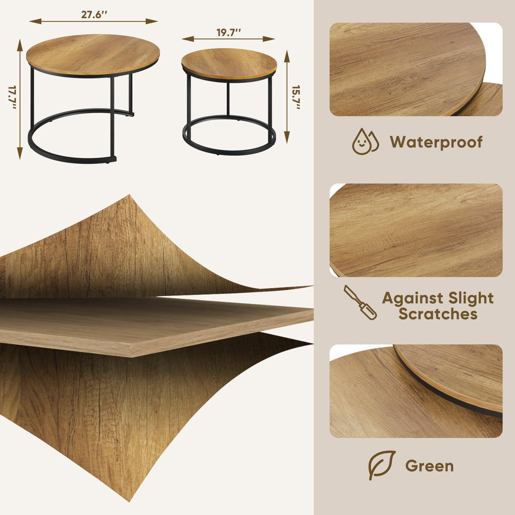 Set of 2 Round Wood Grain Coffee Table Y7175