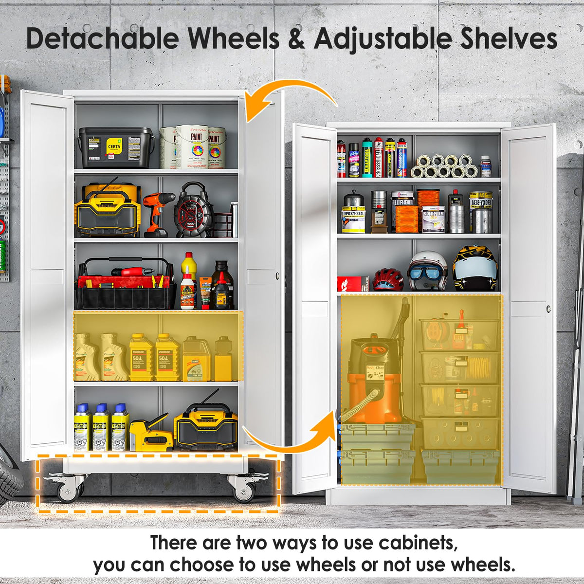 71''H White Metal Storage Cabinet with Wheels W1034