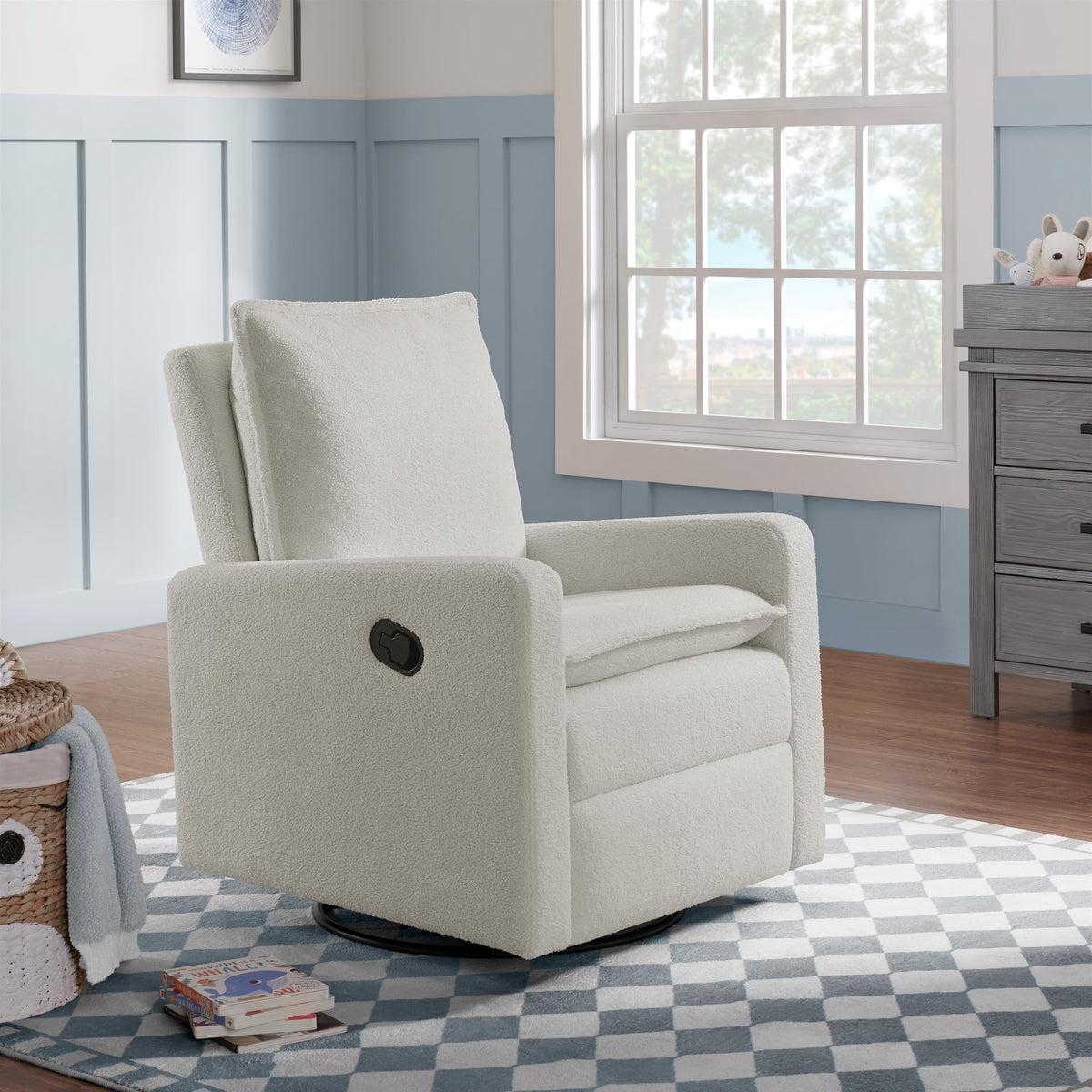 White Boucle Swivel Glider Recliner B7752