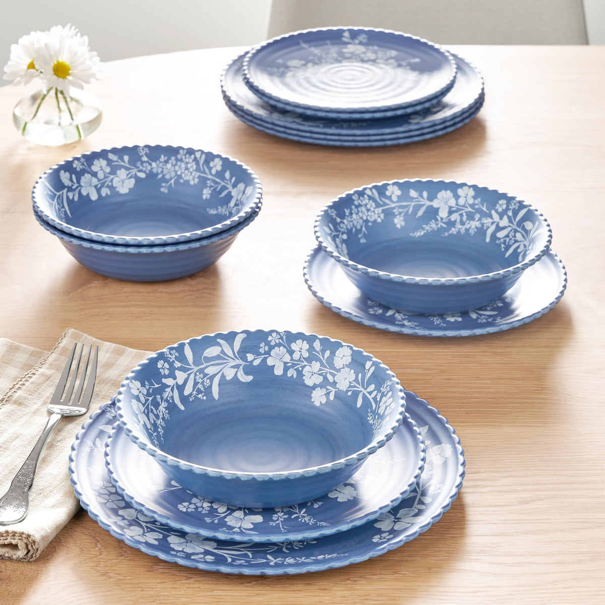 12 Piece Blue Bamboo Melamine Dinnerware Set S988