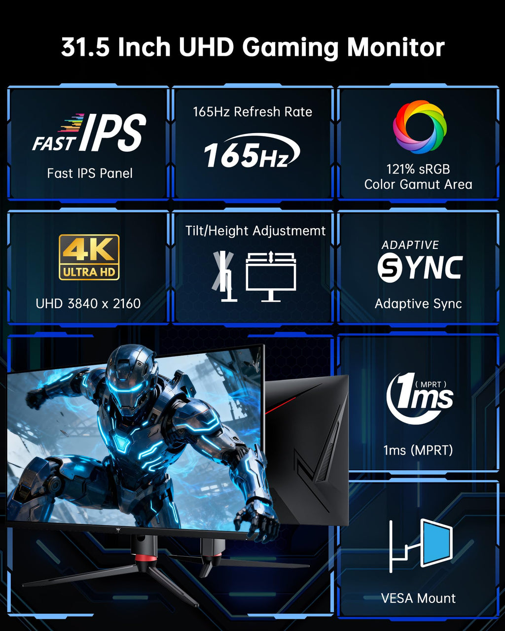 32 Inch 4K 165Hz UHD Fast IPS Gaming Monitor H739