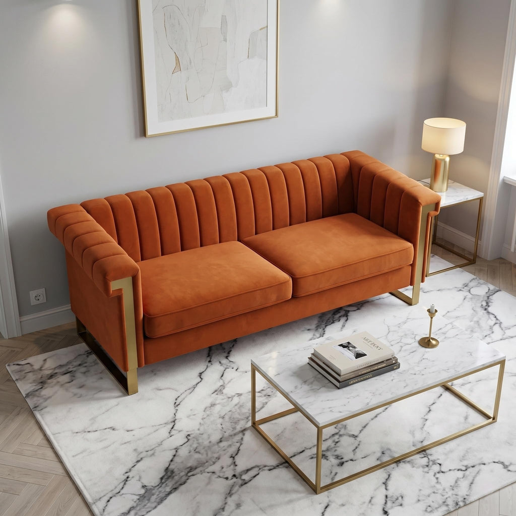 Orange Velvet 3-Seater Sofa Y983