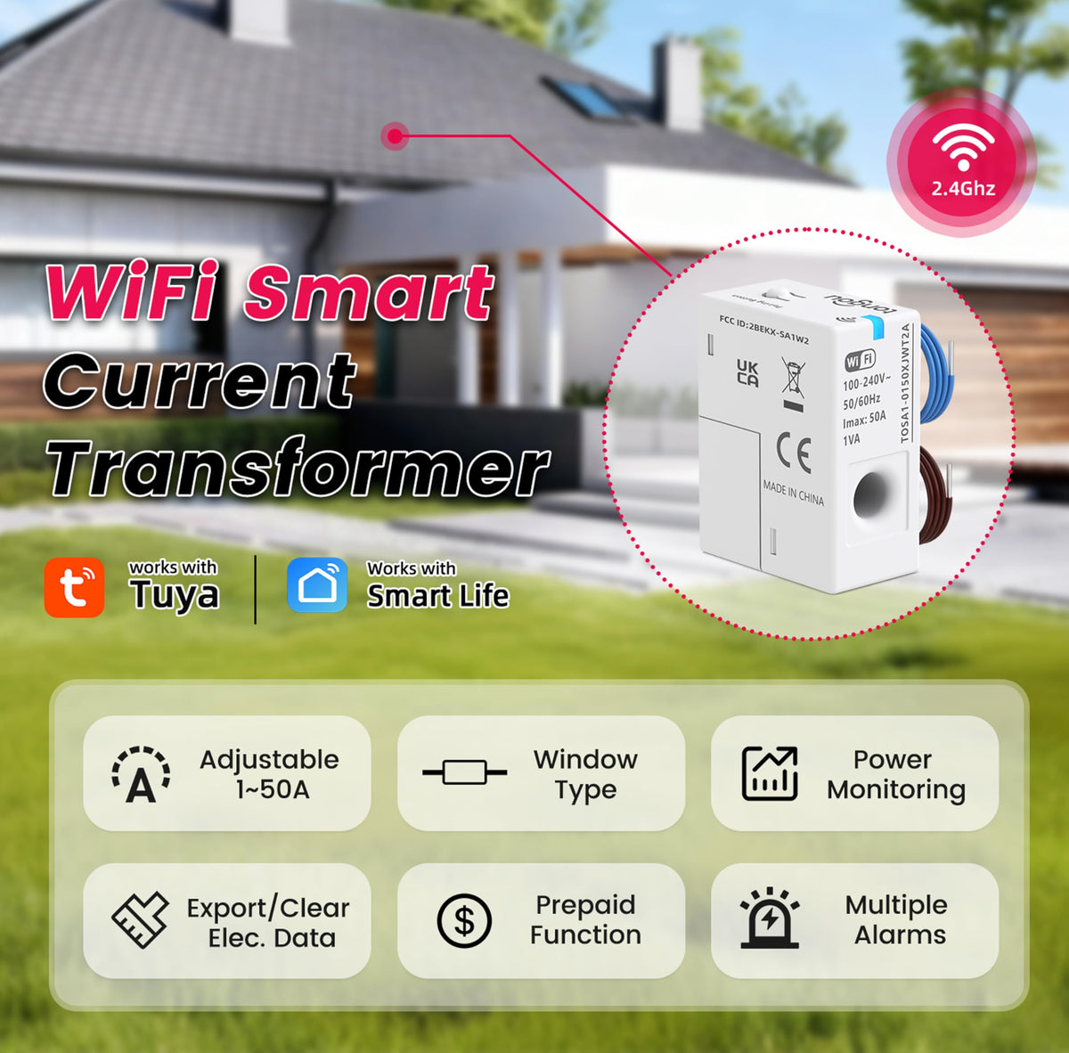 WiFi Smart Home Energy Monitor 1-50A 100-240VAC Current Transformer G606413