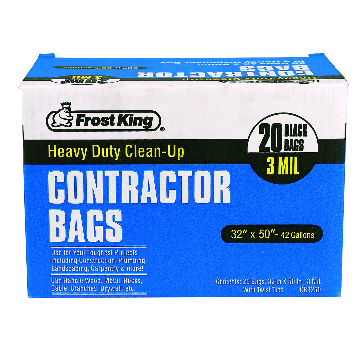 Heavy Duty Contractor Bags, 32" x 50", 3 mil, Black A61638