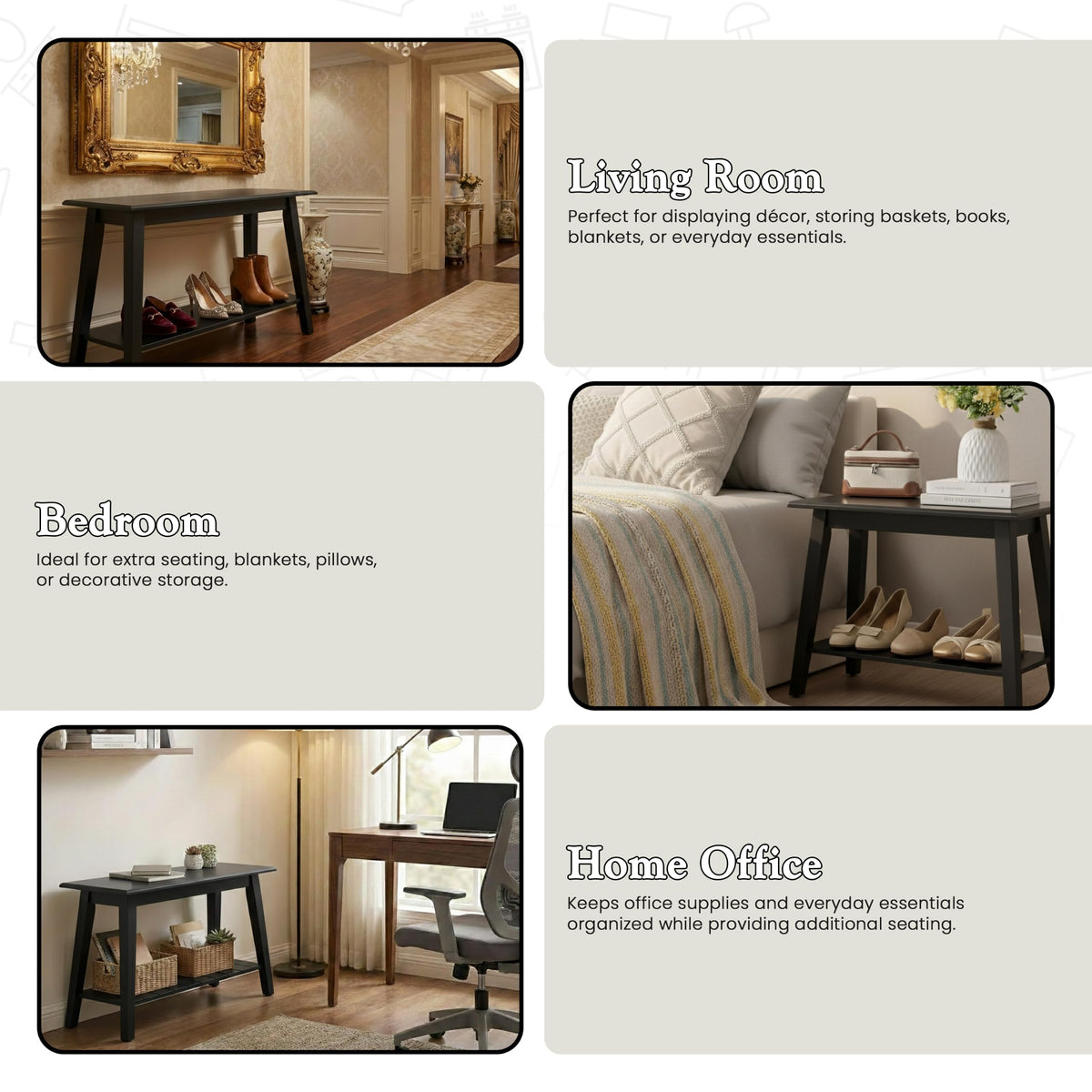 Black Wood Shoe Bench with Storage Shelf M261