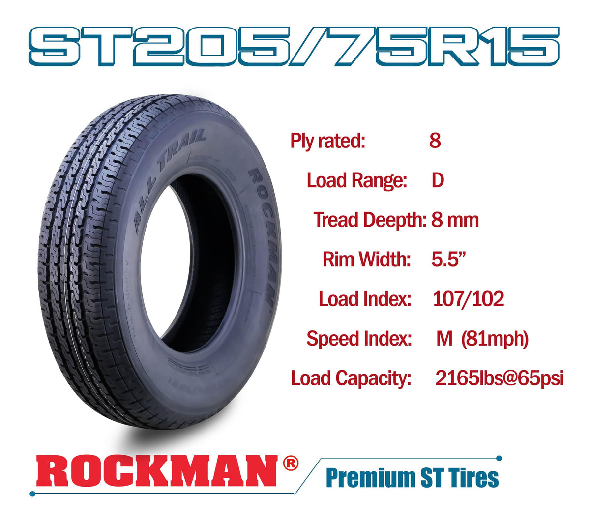 Trailer Tire ST205/75R15 8-Ply Load Range D Radial Set2 D576