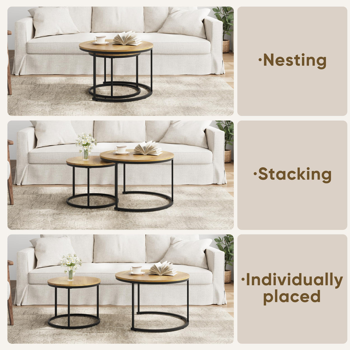 Set of 2 Round Wood Grain Coffee Table Y7175