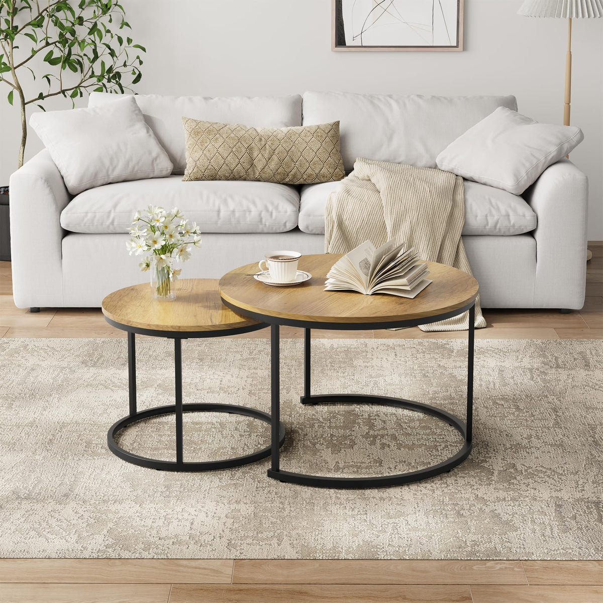Set of 2 Round Wood Grain Coffee Table Y7175